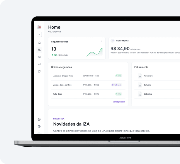 Portal do Cliente IZA Empresas em um notebook
